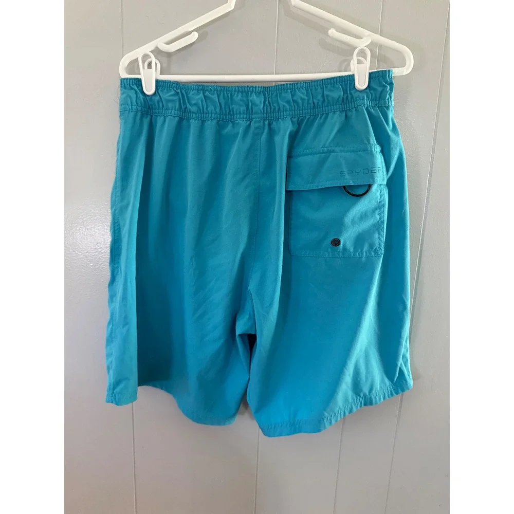 Spyder‎ Swim Trunks Mens Medium Blue Board Shorts Mesh Lined Zipper Pocket
